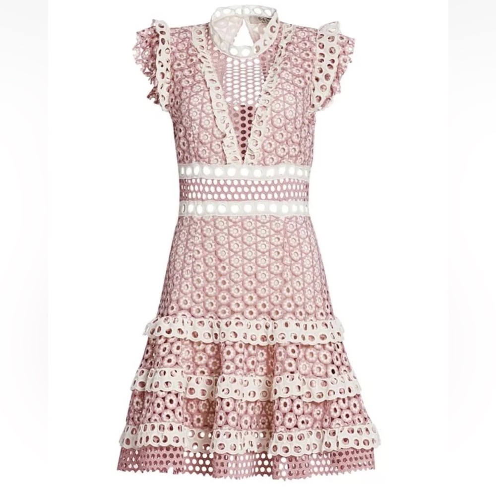 Sea New York Josie Pink Crochet Lace Tiered Mini Dress NWT - Picture 4 of 8